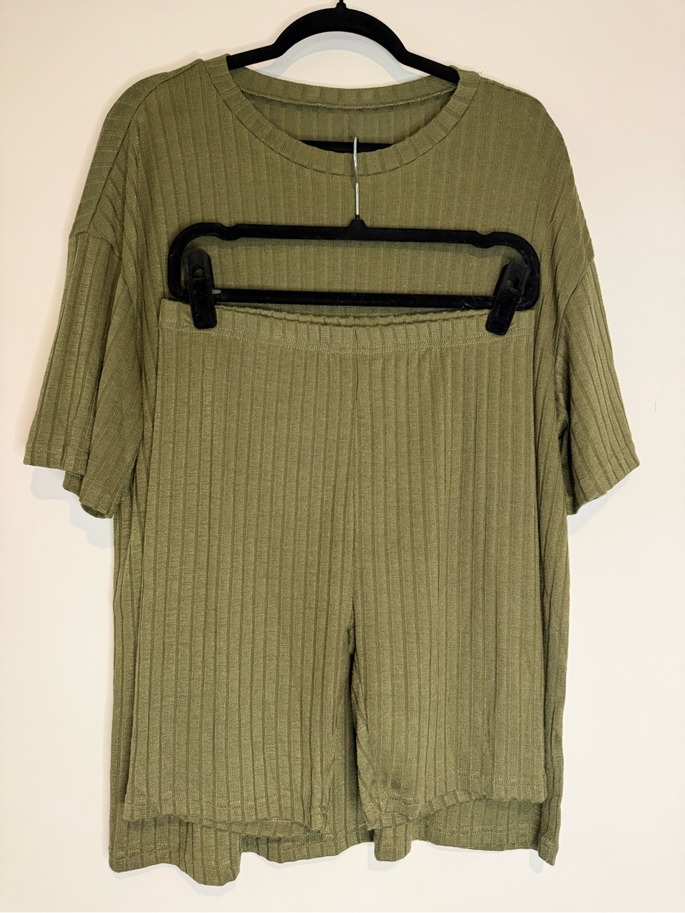Amazon Womens Olive Ribbed Short Sleeve Top and Shorts Set